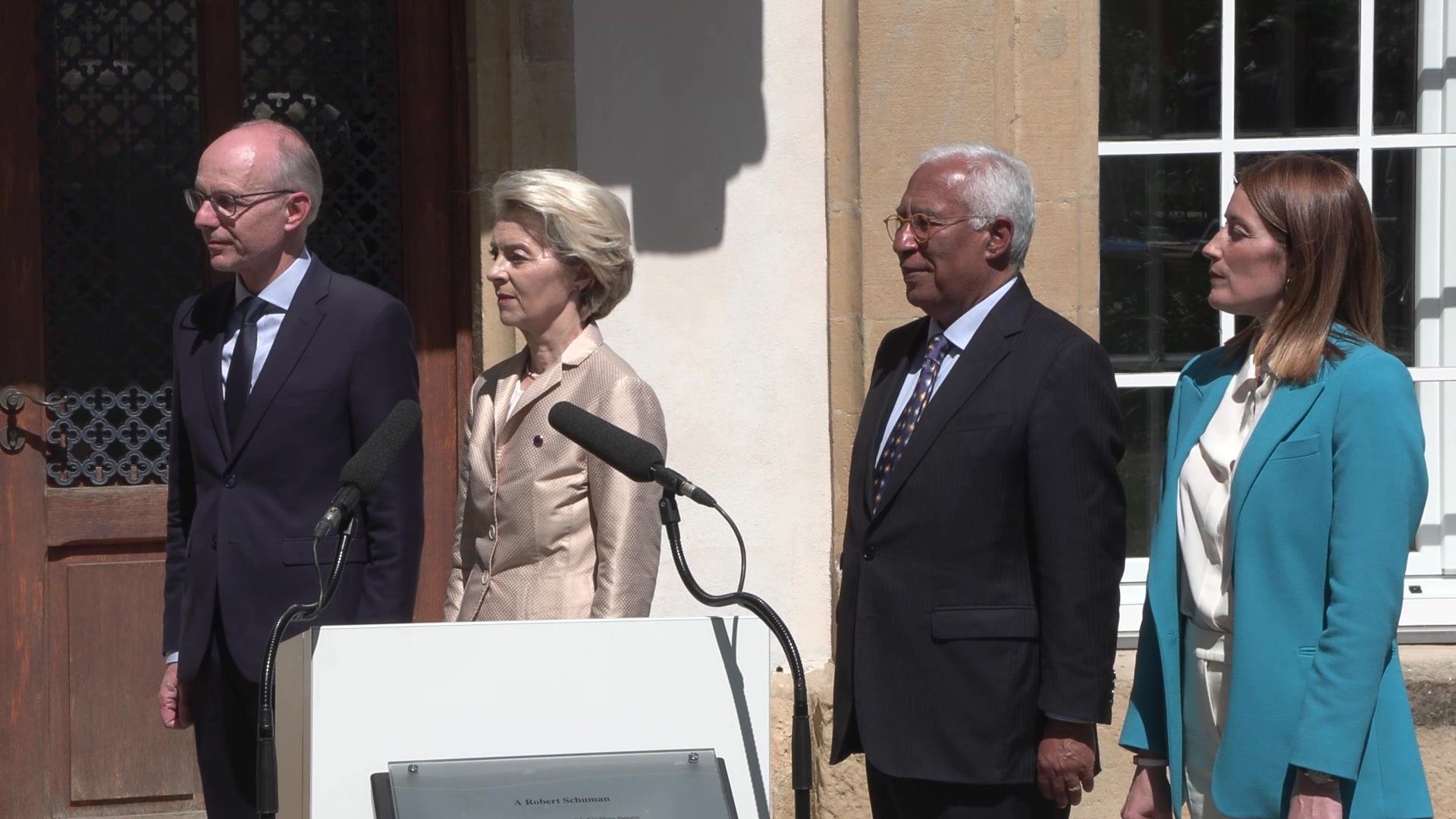 Europe day - 75th Anniversary of the Schuman Declaration with Luc FRIEDEN, Roberta METSOLA, António COSTA, and Ursula von der LEYEN: extracts from the visit to the birthplace house of Robert Schuman and a a visit to the former ECSC headquarters